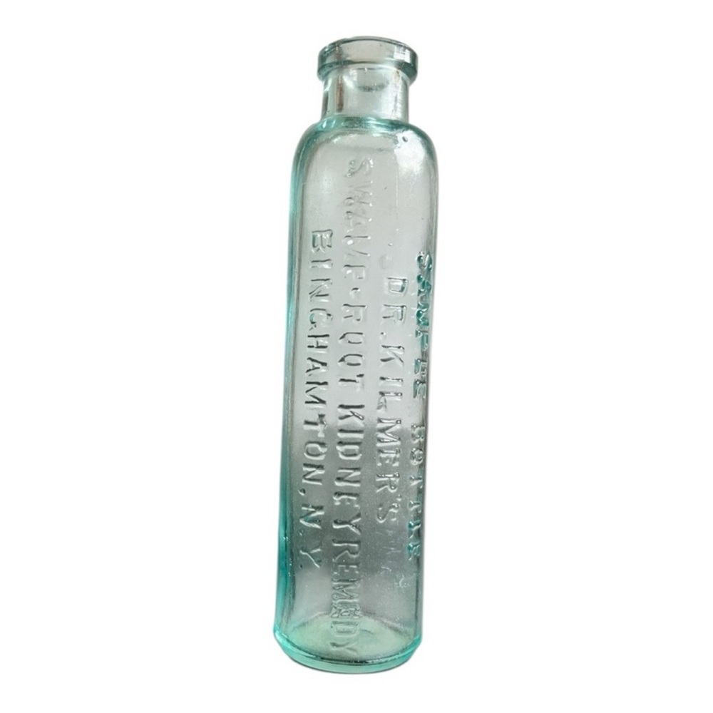 Antique Blue Glass Apothecary Mini Bottle Dr. Kilmer's Swamp-Root Elixir